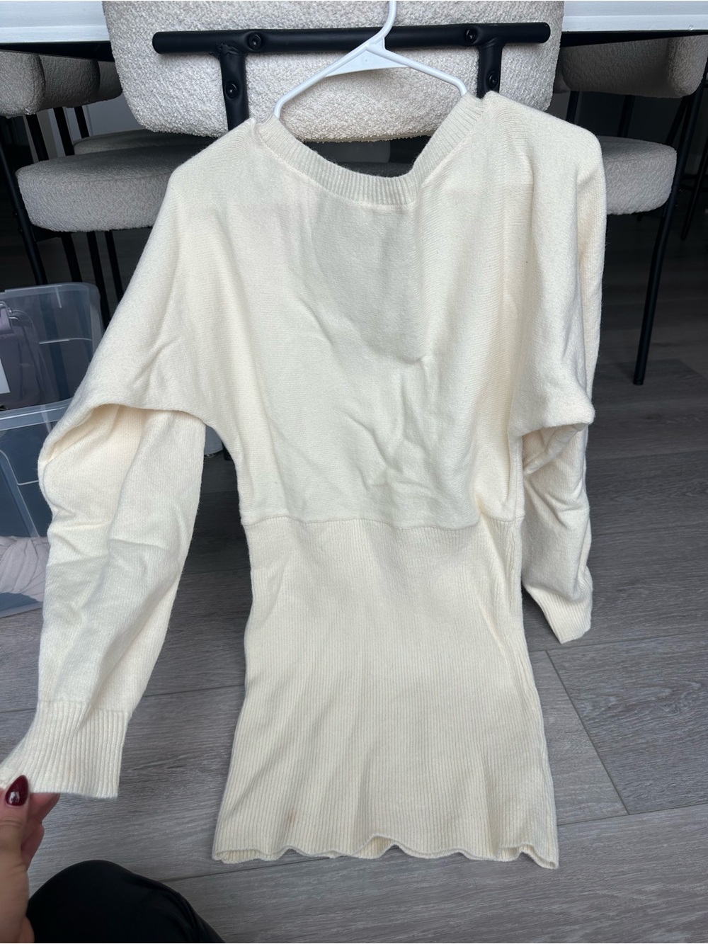 Cream Long Sleeve Knit Women's Sweater Dress